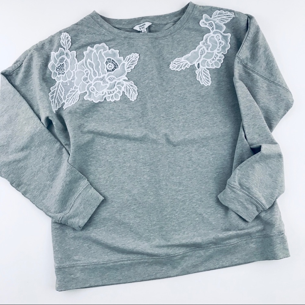 Popover Cutwork Top French Terry Floral Sweatshirt Small